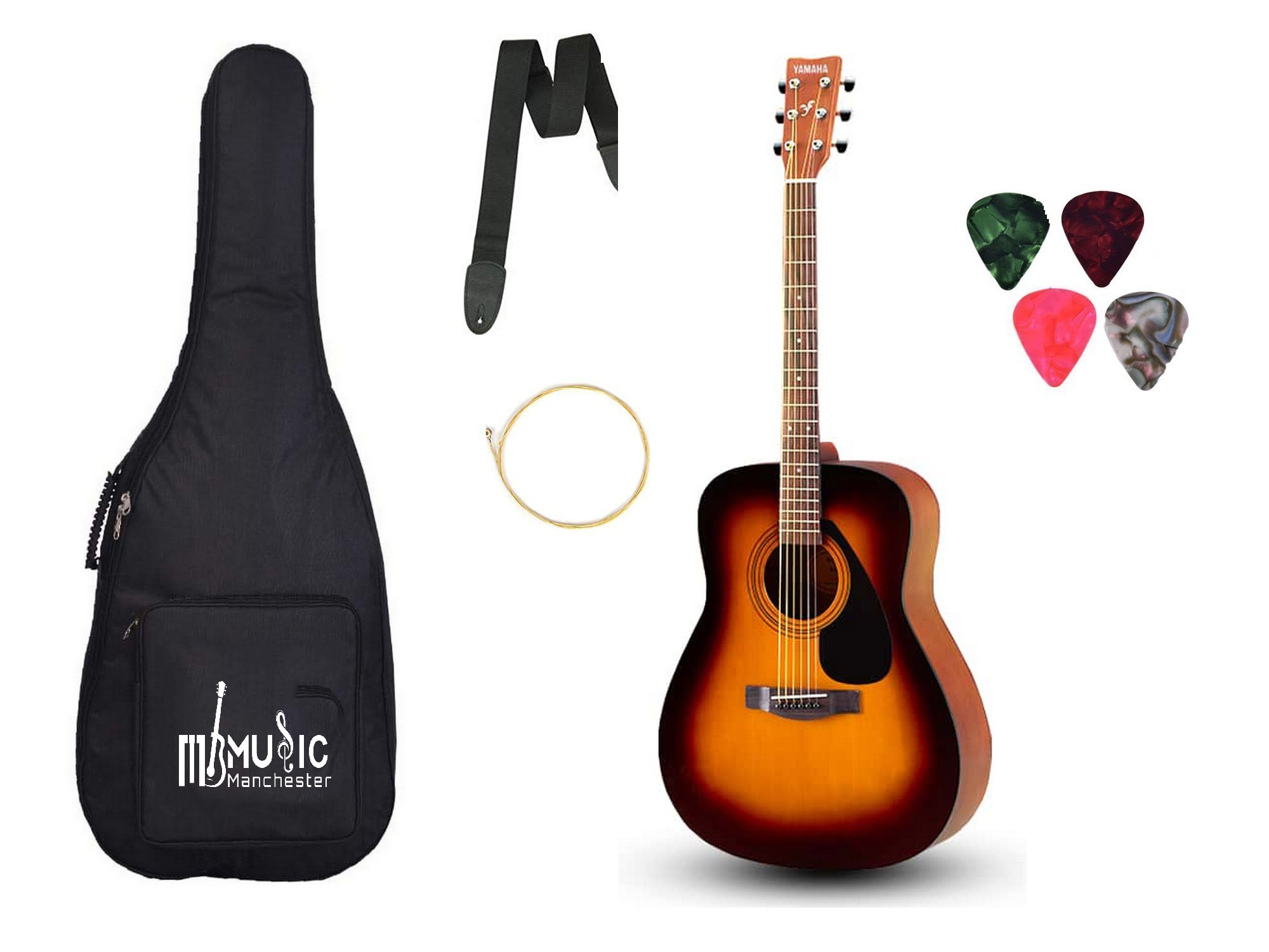 Yamaha F280 Acoustic Guitar TBSTobacco Sun Burst with Padded Bag Belt Plectrums and String Combo Pack