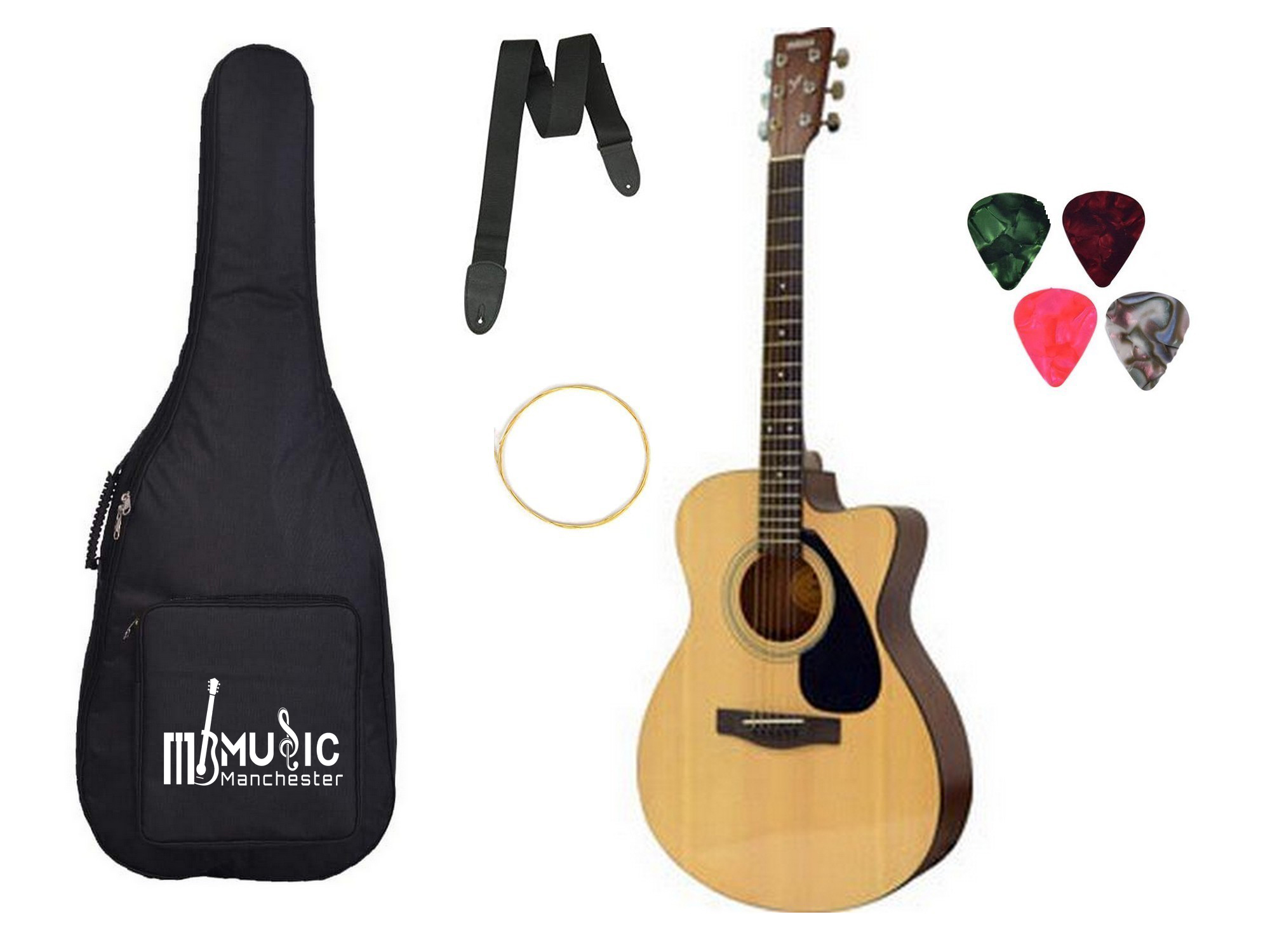 Yamaha FS100C Acoustic Guitars Natural With Padded Bag Belt String and Picks - Combo Pack