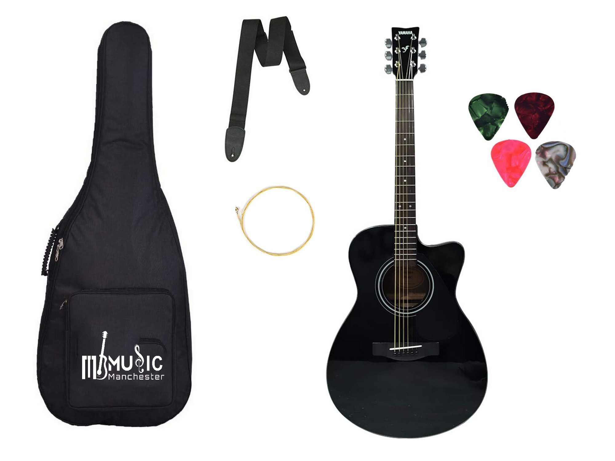 Yamaha FS80C-Black The Ultimate Concert-body Cutway Acoustic Guitar with Padded Carry bag Picks String and Belt Combo Pack