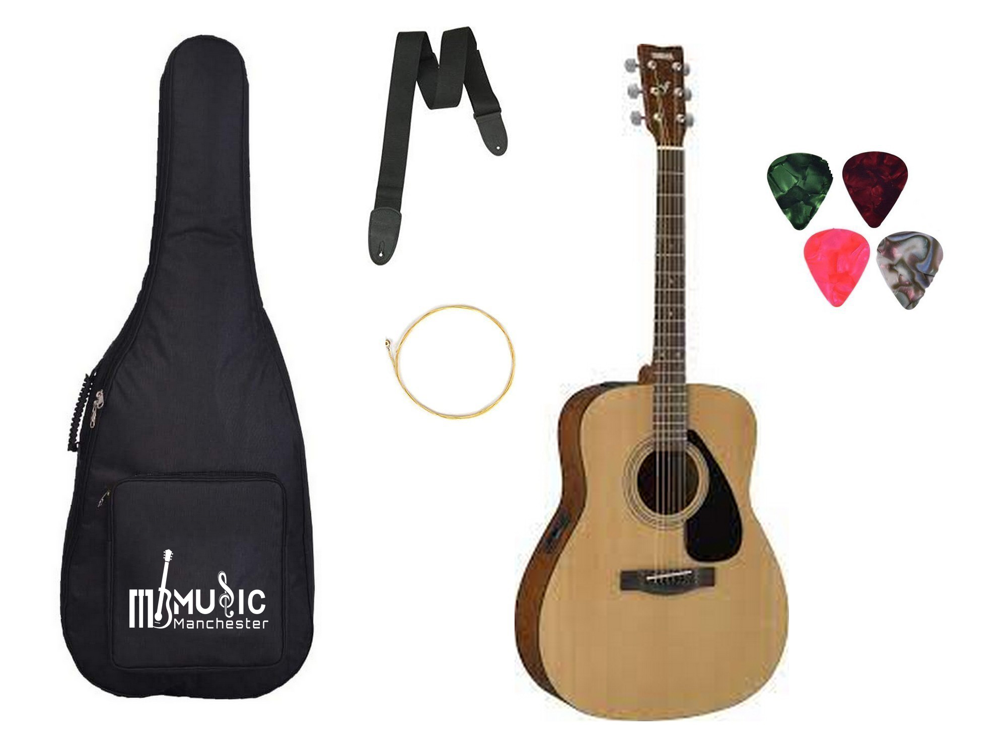 Yamaha FX310AII Full Size Electro-Acoustic Guitar Natural With Padded Bag Belt String and Picks - Combo Pack