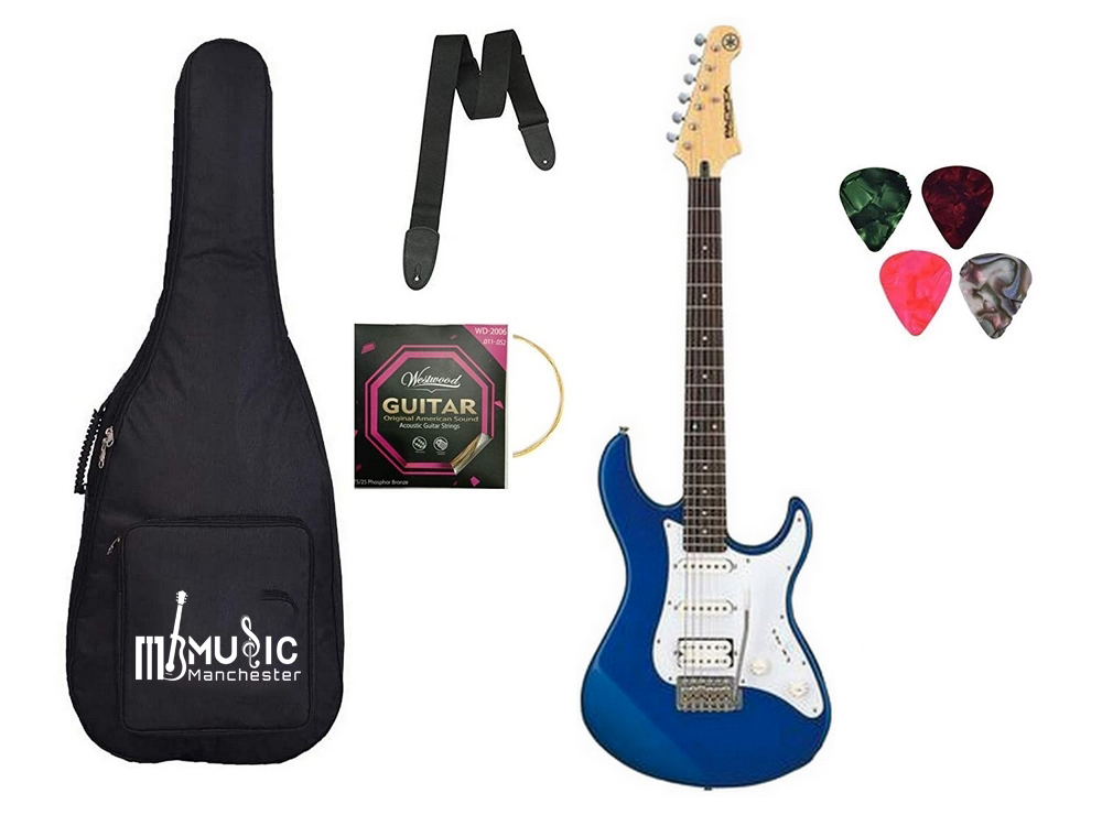 YAMAHA PACIFICA012 Electric Guitar Dark Blue Metallic With Padded Bag Belt Plectrums and String Set Combo Pack