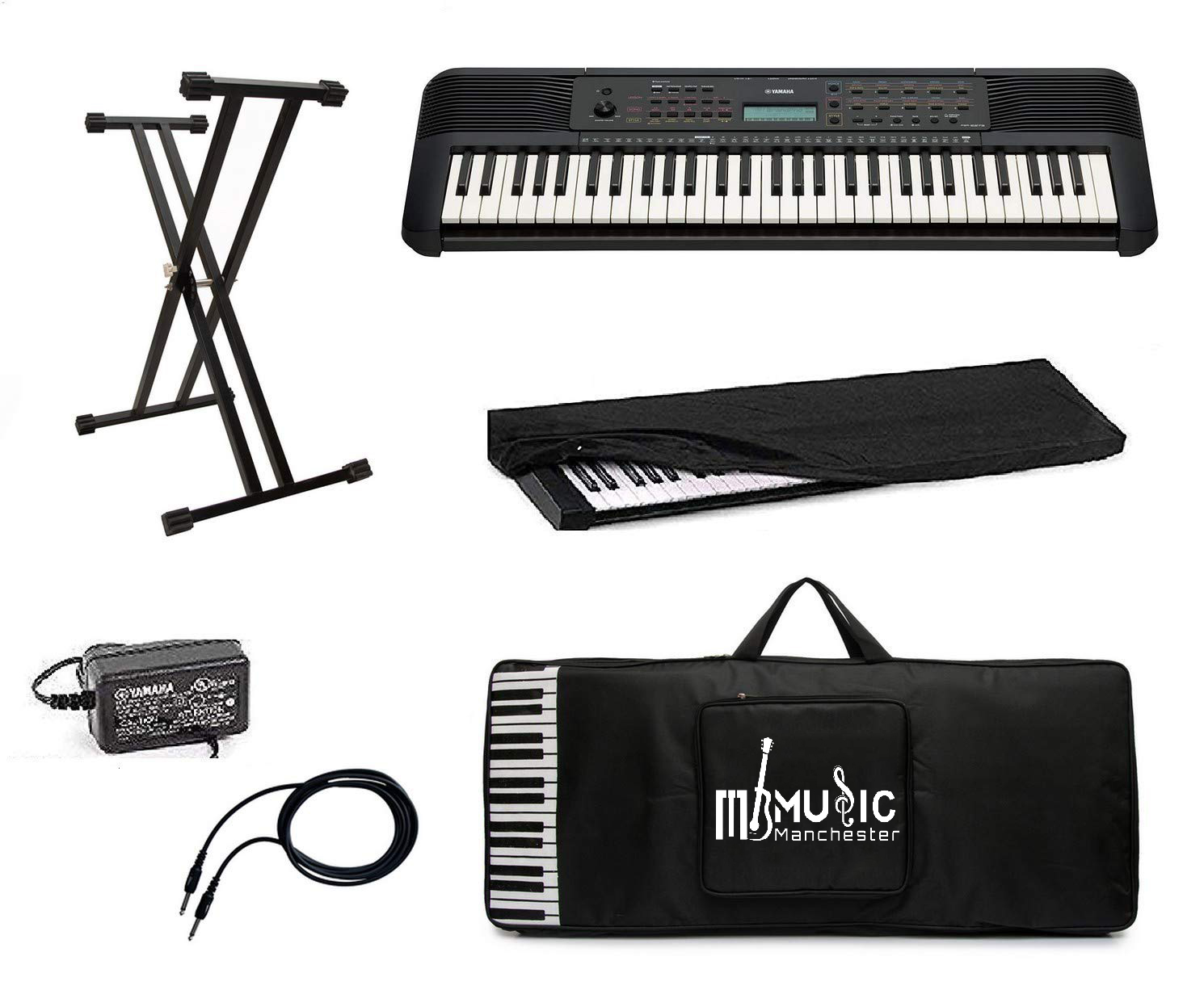 Yamaha PSR-E273 Portable Keyboard with Free Adapter Carry Bag Dust cover and Double Bar Stand - Combo pack