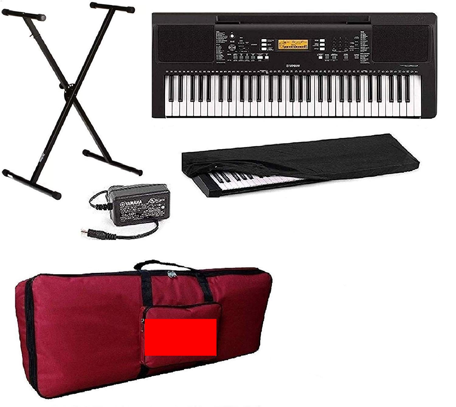 Yamaha PSR-E363 61-Key Touch Sensitive Portable Keyboard with free Adapter Carry Bag Dust Cover and stand Combo Pack