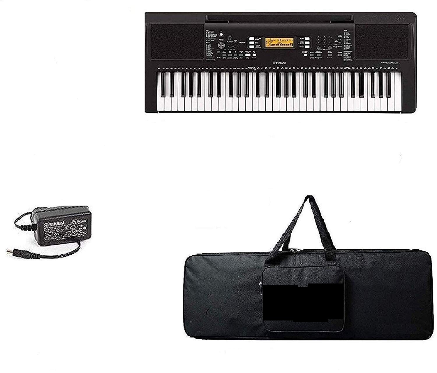 Yamaha PSR-E363 61-keys keyboard with black carry bag and dust cover