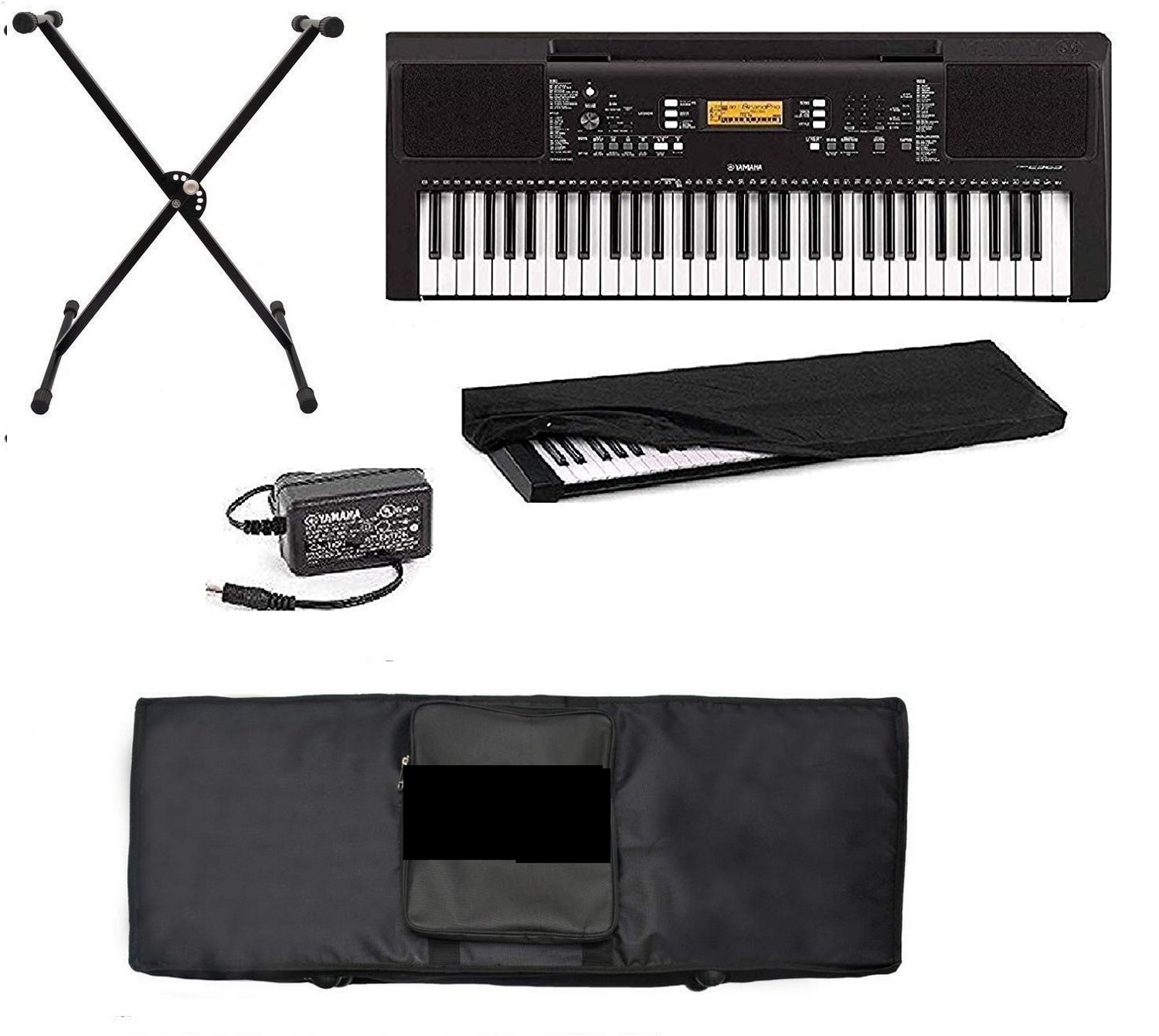 Yamaha PSR-E363 Portable 61-Keys keyboard with Adapter Black Carry Bag Dust Cover and Stand Combo Pack