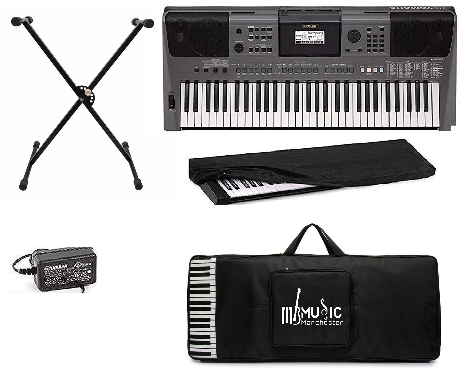 Yamaha PSR-I500 Indian 61-keys keyboard with Adapter Padded Carry Bag Dust Cover and Stand Combo Pack