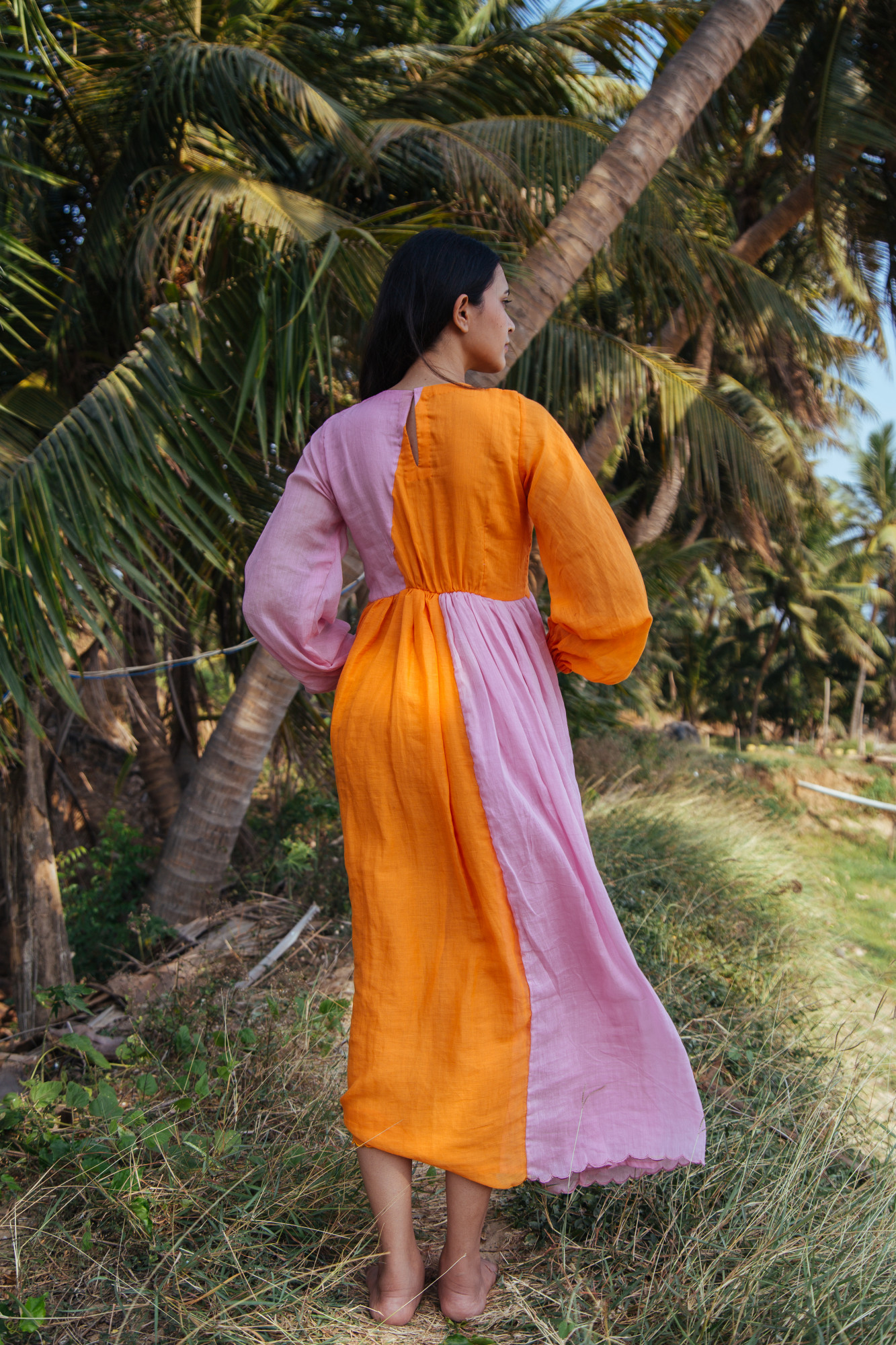 two tone pink and orange dress Pink And Orange Floral Print Belted Wrap Midi Dress 8
