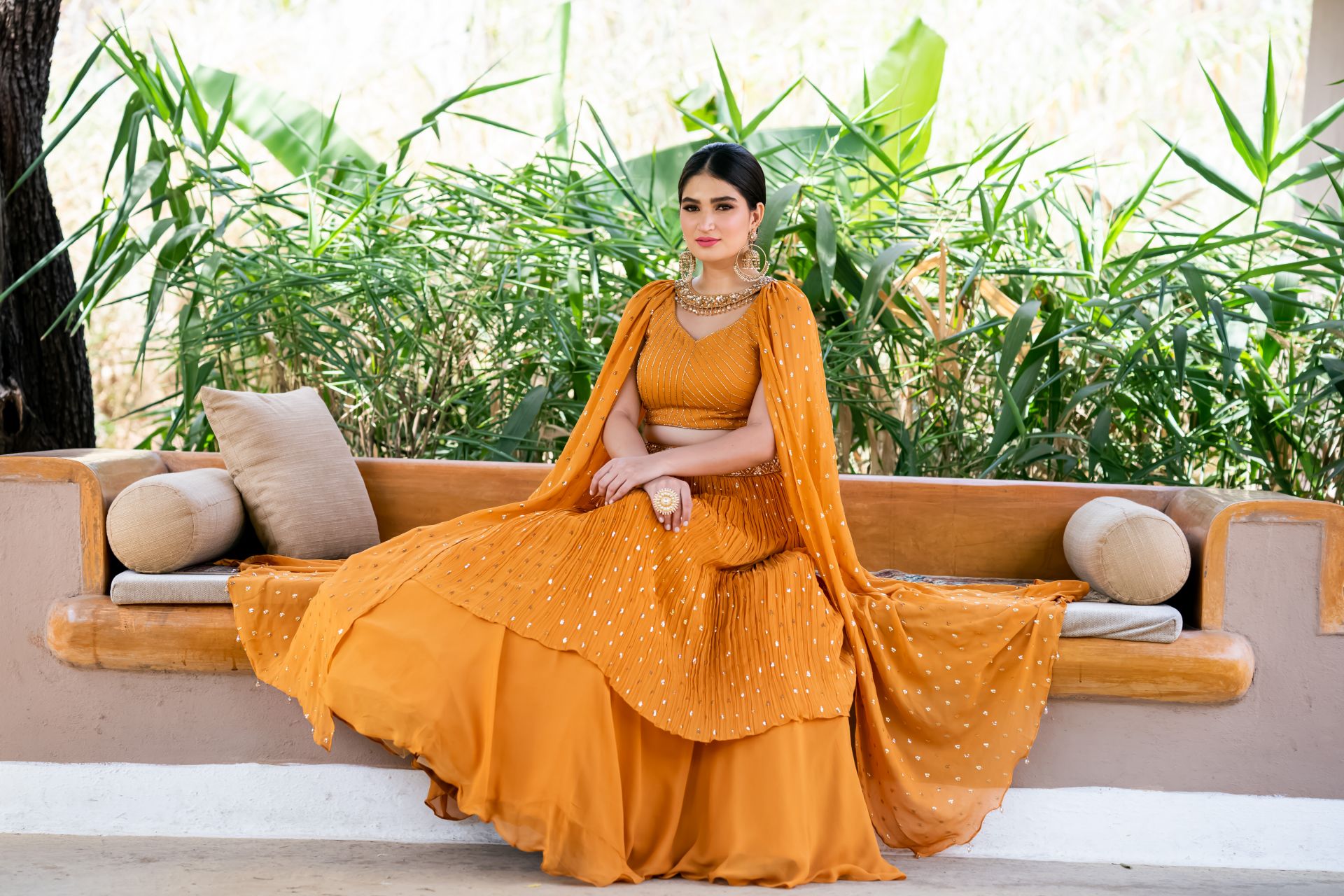 orange haldi dress Orange coordinated outfits for Haldi ceremony