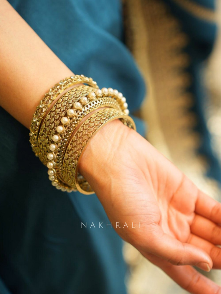Golden Bangles with Beads