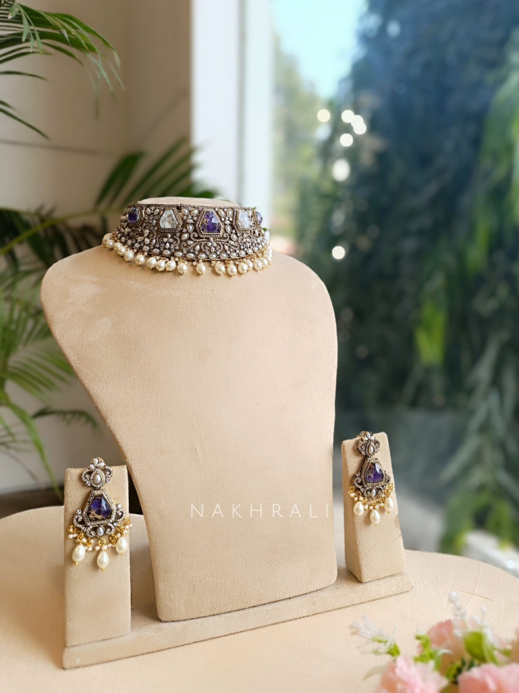 Celestine Pearl-Amethyst Choker Set