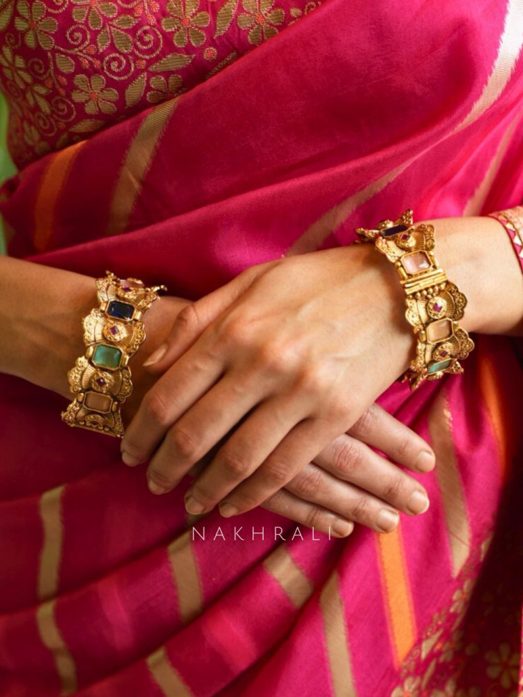 Golden Bangles with Multicolor Stones