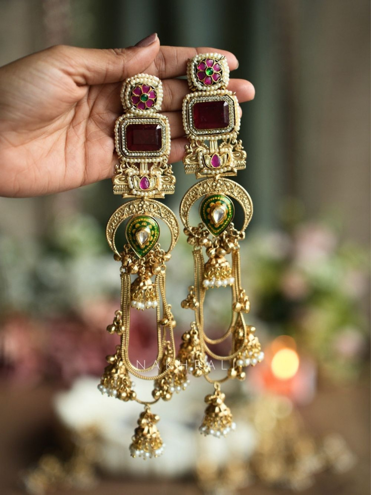Alora Red Stone Long Kashmiri Earring