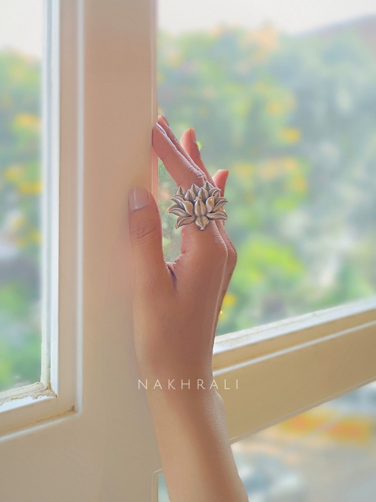 Padma Bloom Oxidised Ring