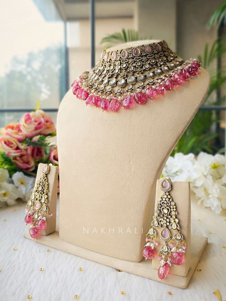 Ruby Bridal Kundan Choker Set with Matching Earrings