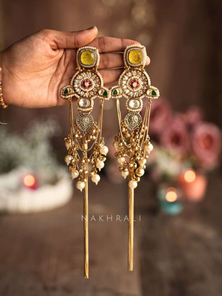 Kaira Yellow Kashmiri Long Earrings