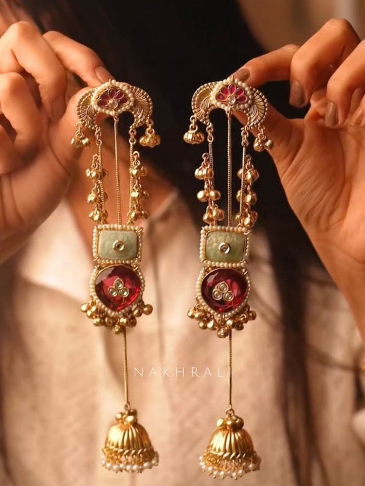 Arohi Sage Green Stone Kashmiri Earring