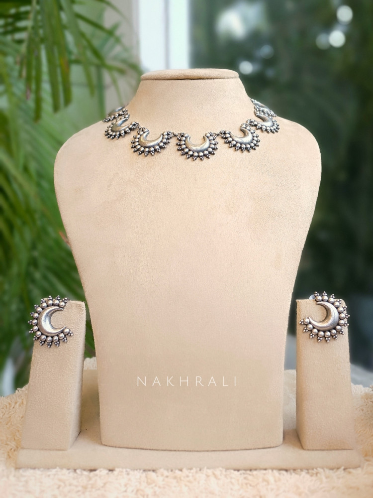 Chandrika Gleam Oxidised Choker Set with Matching Earrings