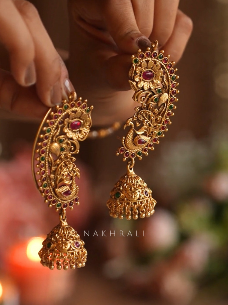 Vani Golden Peacock Multi Beaded Ear Cuff