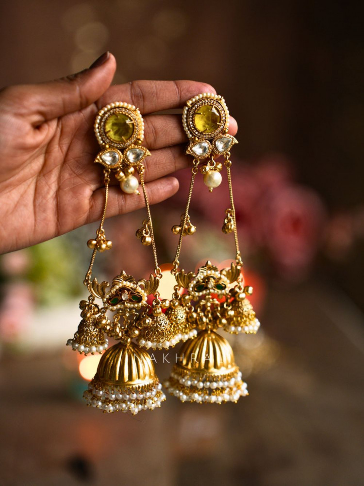 Zanaya Kashmiri Yellow Stone Jhumka Earrings