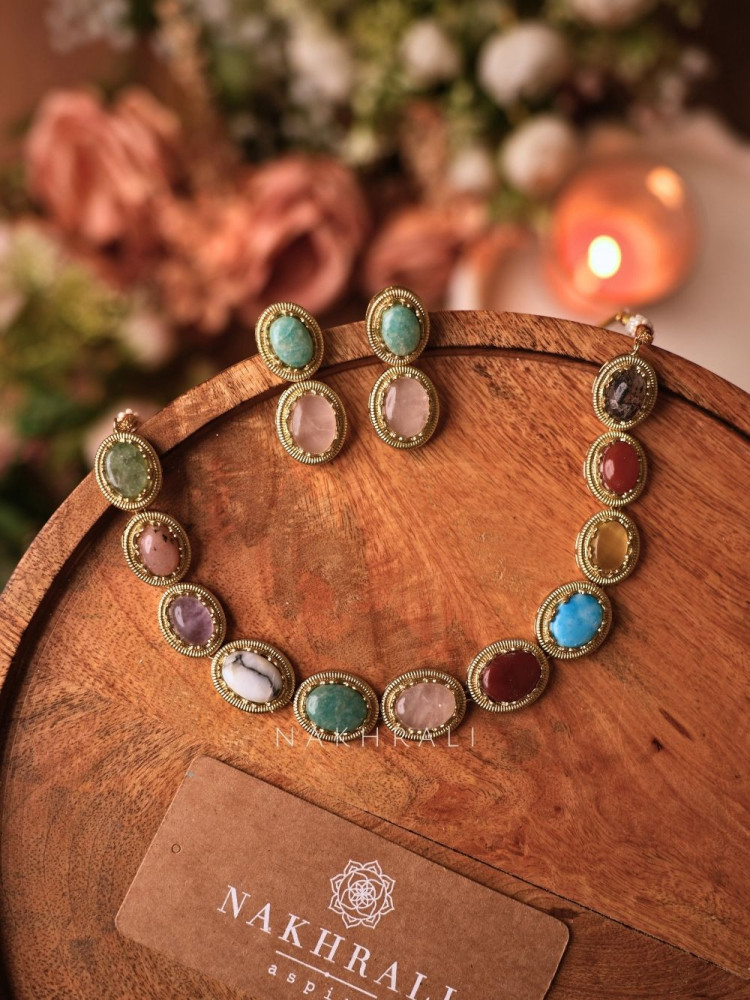 iyla mosaic multicolor stone necklace set