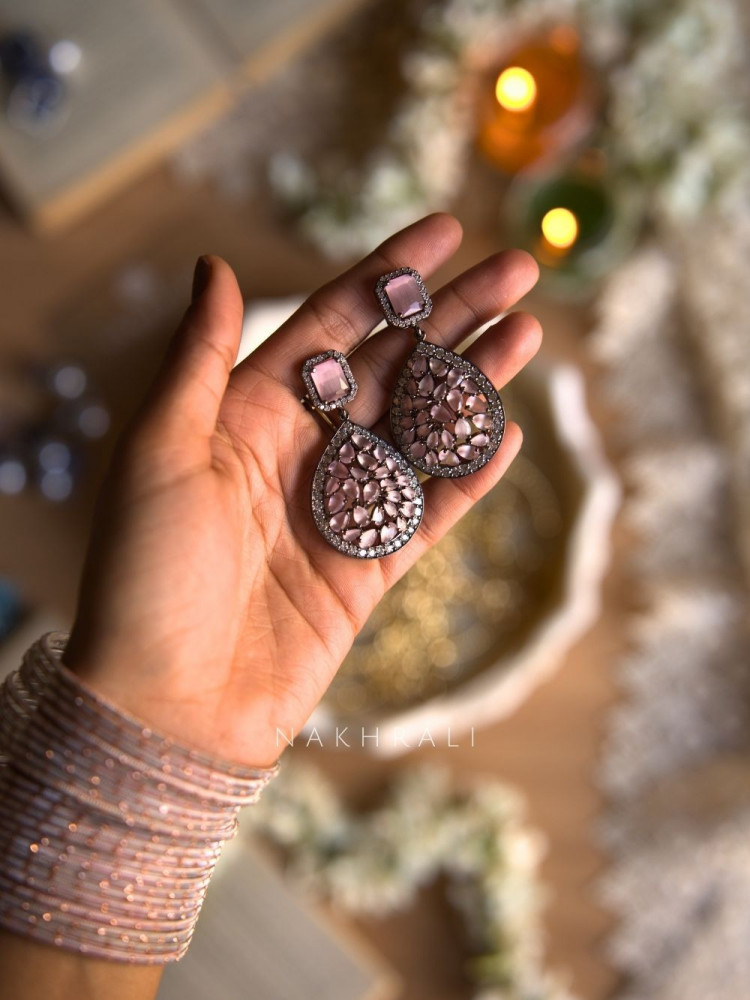Zyara Pink Teardrop Stone Earrings