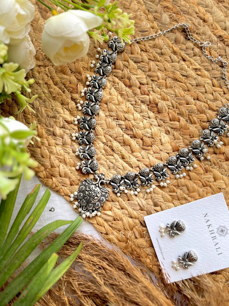 Vritika Drop Oxidised Necklace Set with Matching Earrings