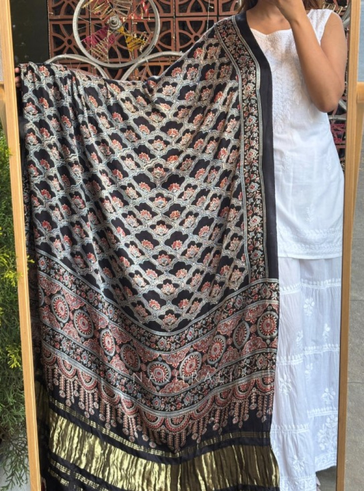 Nimira Touch Black Ajrakh Modal Silk Dupatta