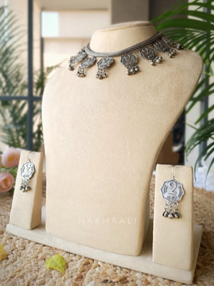 Mudra Oxidised Necklace with Matching Earrings