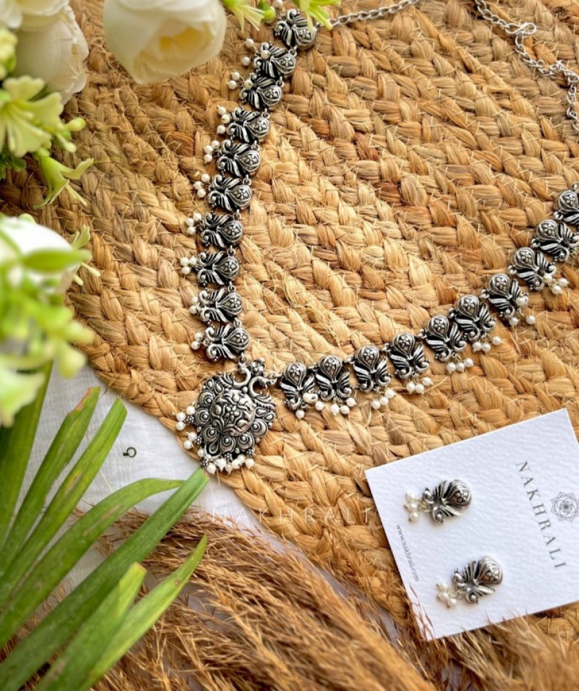 Vritika Drop Oxidised Necklace Set with Matching Earrings