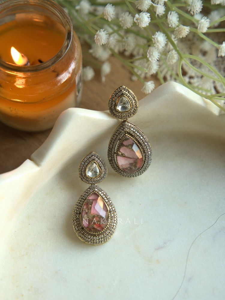 Elara Mosaic Pink Teardrop Earrings
