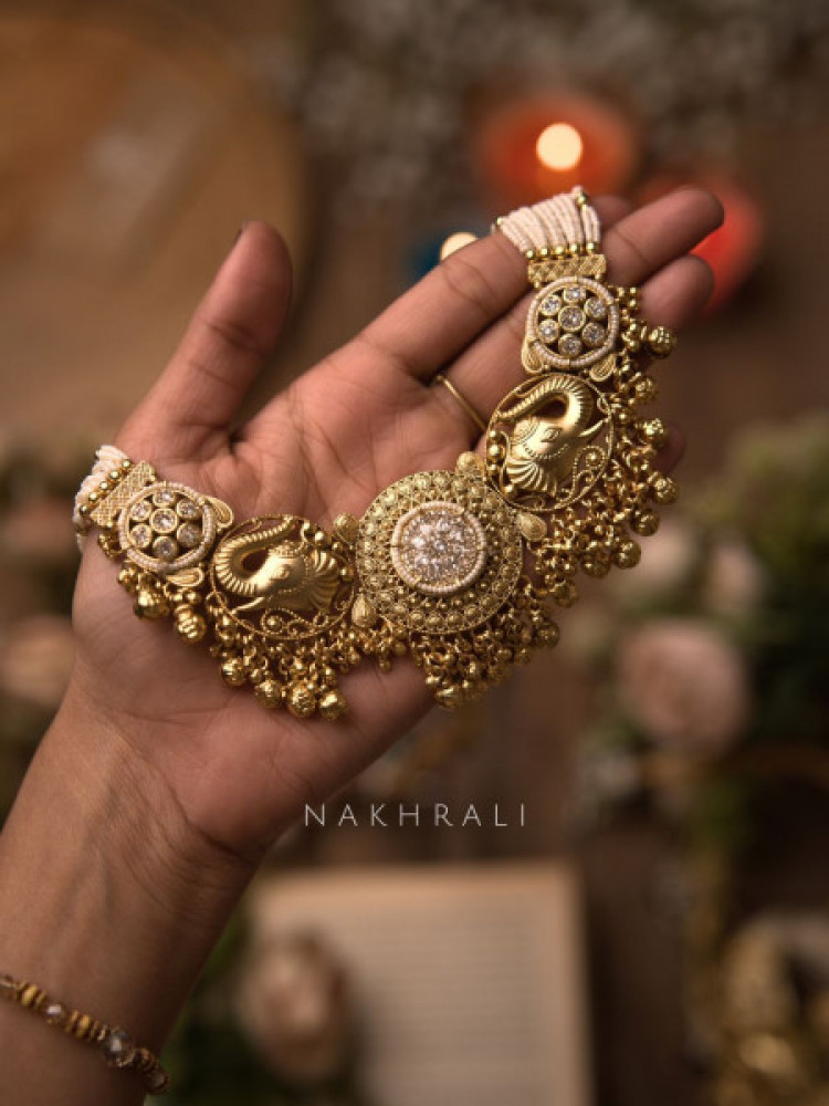 Devika Temple Choker Set with Matching Jhumkas