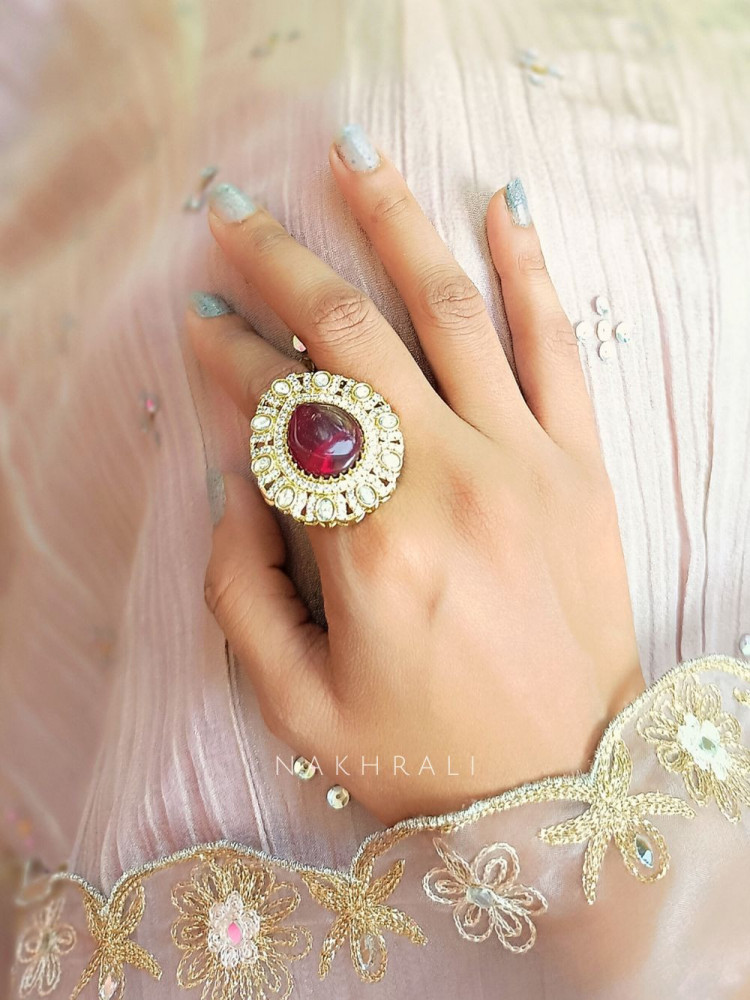 Vaanya Red Kundan Royale Ring