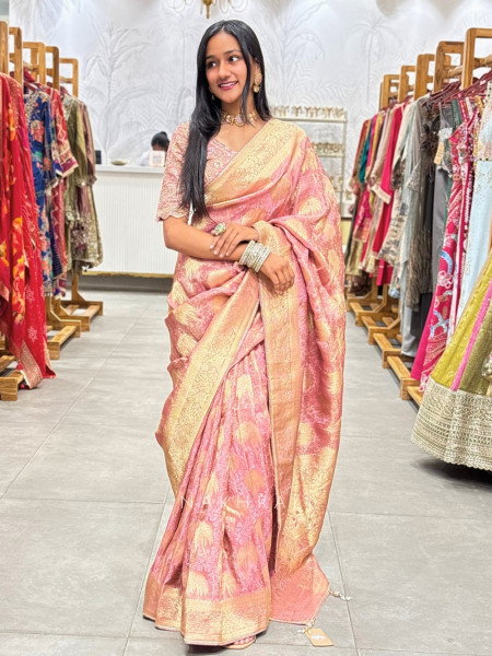 Vrata Pink Saree with Readymade Blouse