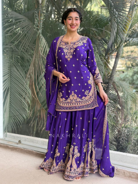 Aarohi Purple Zardozi Kurta Palazzo Set