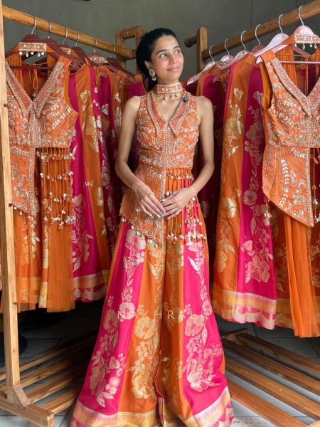 Urban Rust Banarasi Silk Brocade Indo-Western Palazzo
