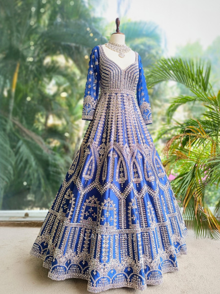 Vanshika Blue  Anarkali with Embroidered Dupatta