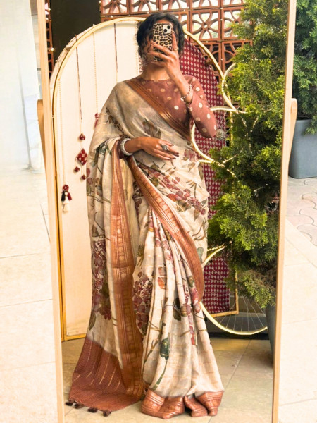 Vijay Laxmi Brown Chanderi Saree with Zari work