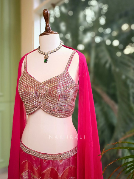 Anaya Magenta Palazzo Set with Mirror & Cut Dana Work