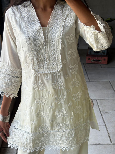 Mirelle Cream Co-ord Set with Lace Embroidery