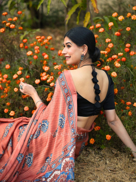 Ira Peach Modal Saree with Traditional Motif Work