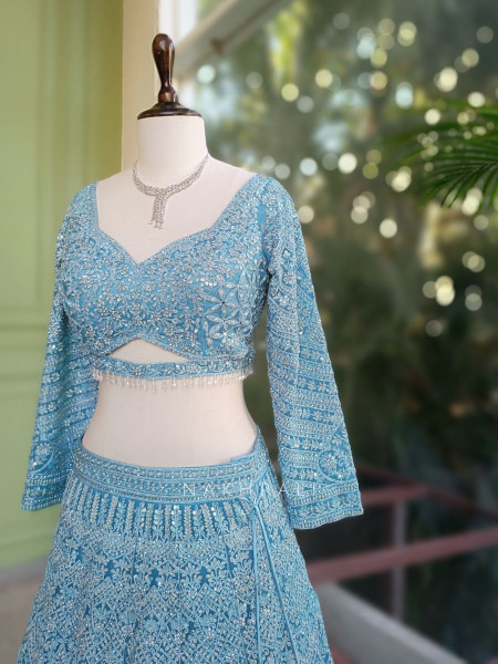 Kireva Firozi Sequin Beaded Bridal Lehenga Set