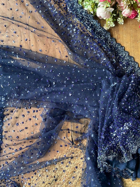 Marina Navy Blue Saree With Readymade Blouse