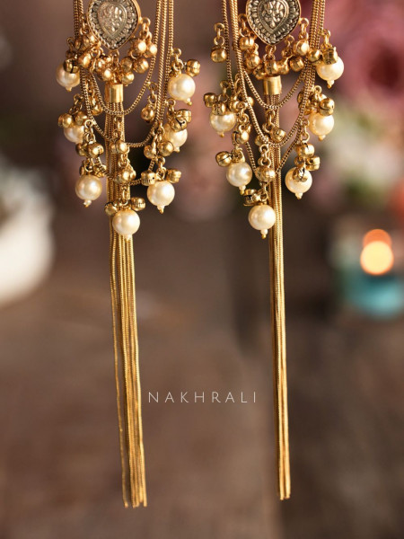 Kaira Peach Kashmiri Long Earrings