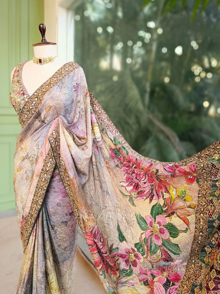 Fiora Multicolor Floral Zari Mirror Saree