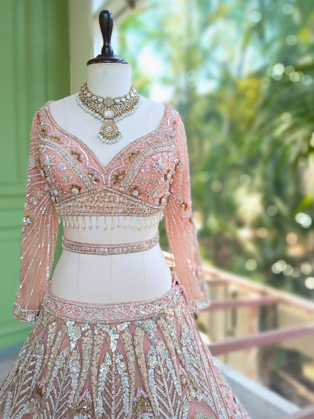 Cosmic Pink Net Lehenga with Beads Sequin and Pearl Work
