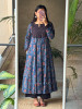 Adaa Cotton Blue Block Printed Kurta with Handwork Yoke