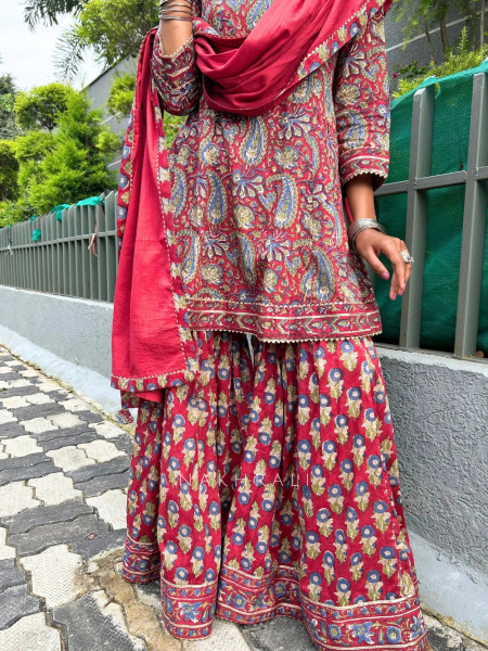Shanaya Noor Maroon Cotton Garara Suit Set with Dupatta