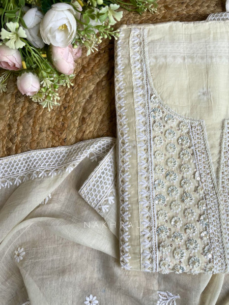 Rivah Cream Embroidered Dress Material
