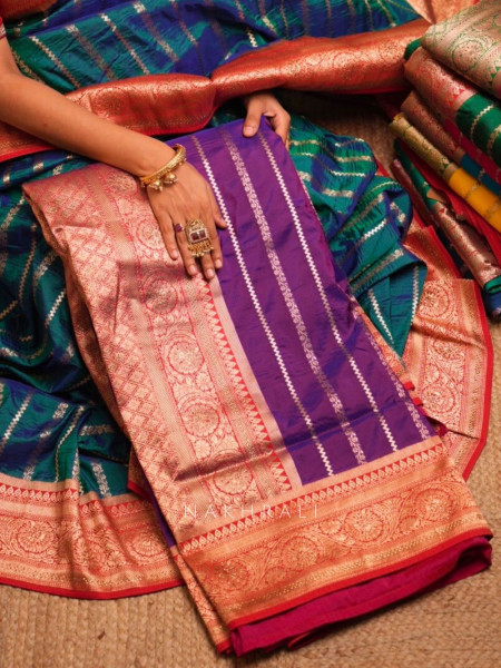 Kaashi Purple Banarasi Silk Saree with Brocade Pallu