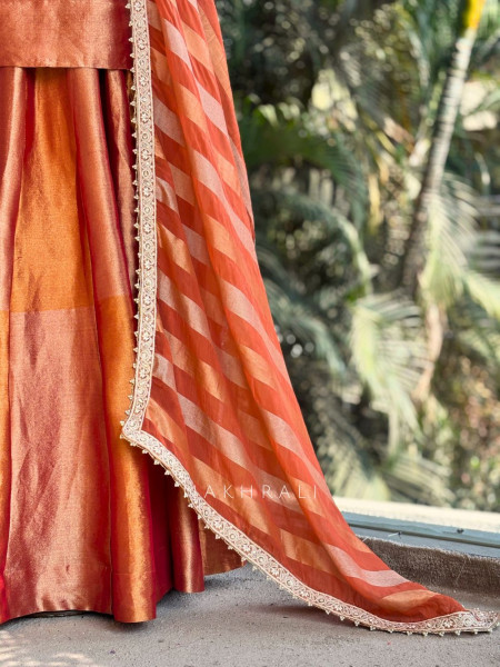 Kanak Orange Kurta Skirt Set with Embroidered Detailing